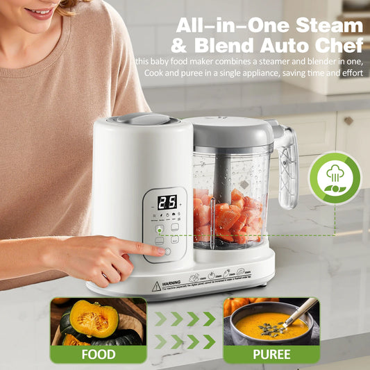 4-in-1 Auto-Clean, BPA-Free, for 4-12 Months Baby Food Maker Steamer Blender Merit Sell
