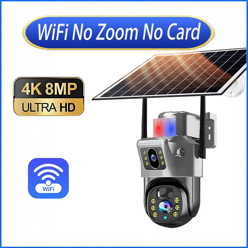 6K 10X Zoom WiFi Outdoor Solar Camera Three Lens 12MP HD Night Vision PTZ Surveillance PIR Auto Tracking Wireless Network Cam