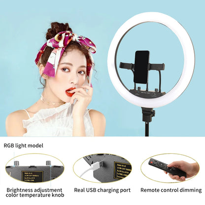 18 Inch 45cm Selfie RGB Ring Light with Tripod Usb Rechargeable LED Light, Dimmable, for Photo Studio