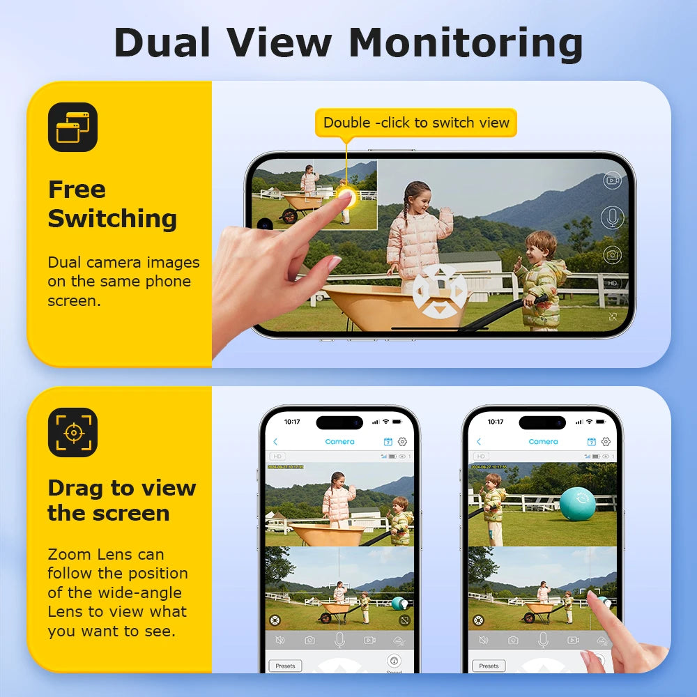 Ubox Camera 12MP 4G Solar Camera Dual Screens Dual Lens 60X Zoom WiFi Surveillance Cameras PTZ PIR Detection Auto Tracking Ubox