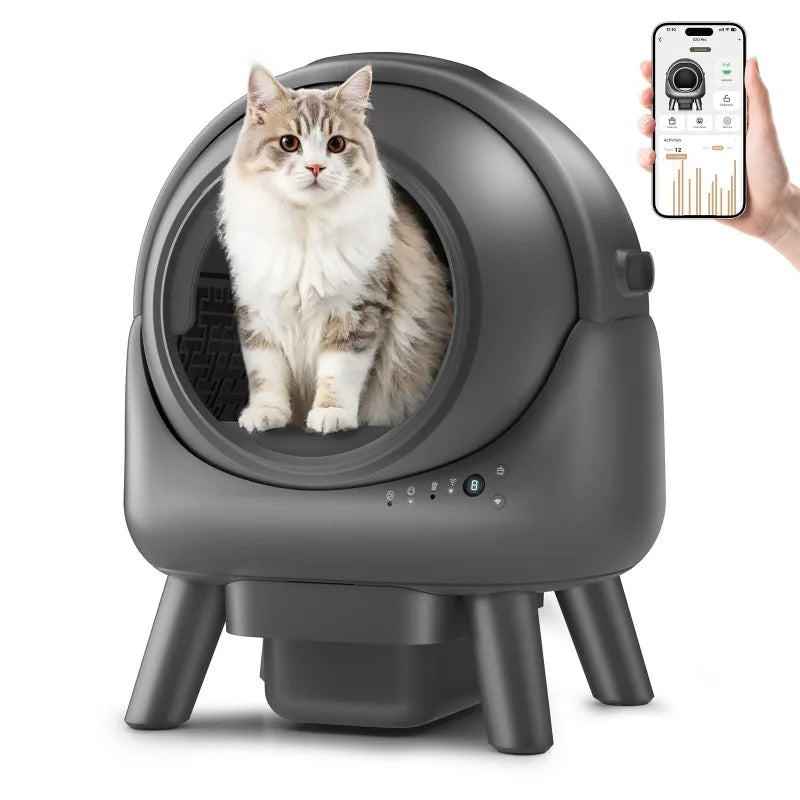 Els-pet  Automatic Litter Box Odor Control Robot, Cat Ears Design, 65L APP Real-Time Monitor, Safety Sensors, with 1 Trash Bag
