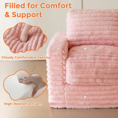 Kids Bean Bag Chair, Comfy Faux Fur Bean Bag Sofa with Filler, Upholstered Floor Sofa with Pillows and Armrests, Lazy Floor Chai