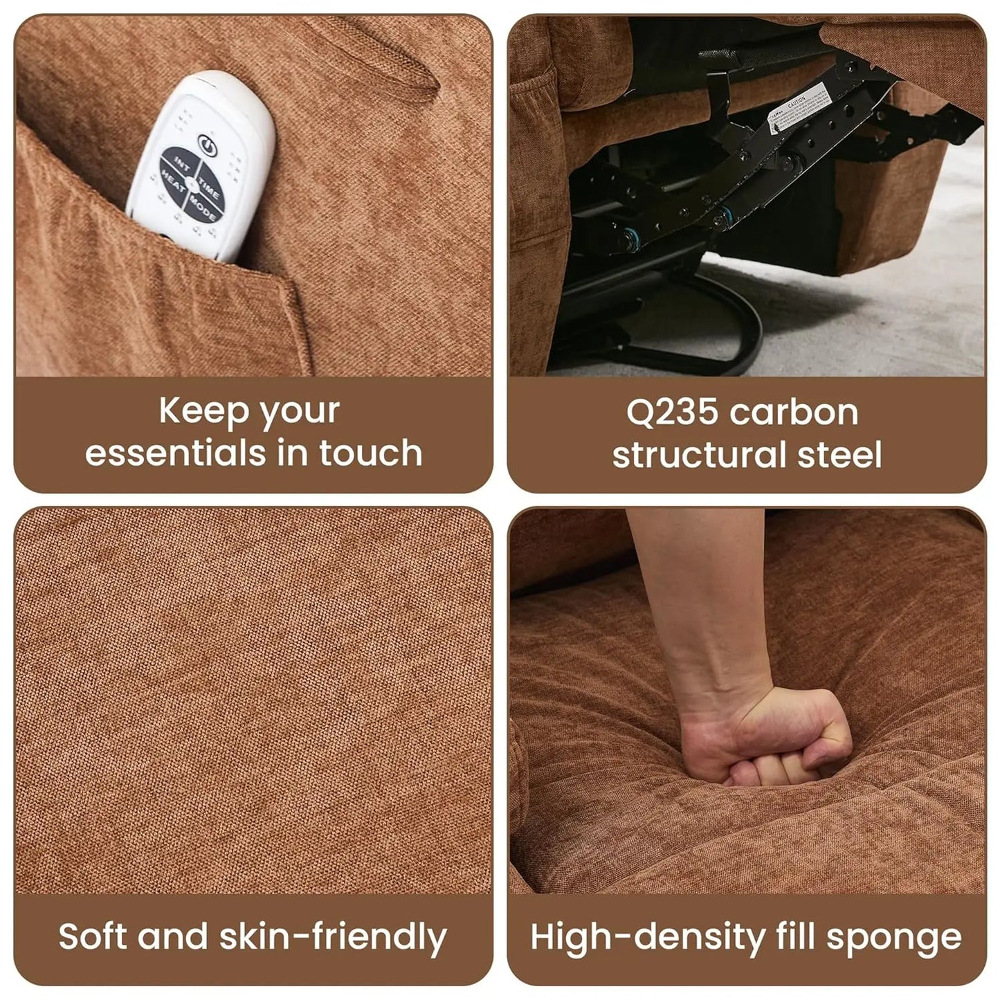Comfy Recliner Chair with Massage and Heat for Adults,360° Swivel Rock Recliner Single Sofa w/Overstuffed Arms and Back, Custom