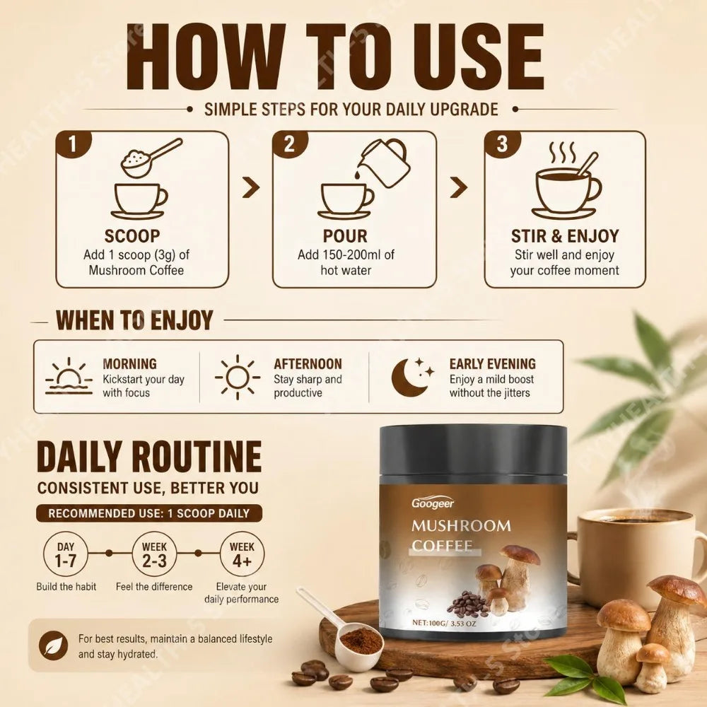 Googeer Black Coffee Powder Low-Sugar with Xylitol, Dietary Supplement for Daily Nutritional 100g Focus Support