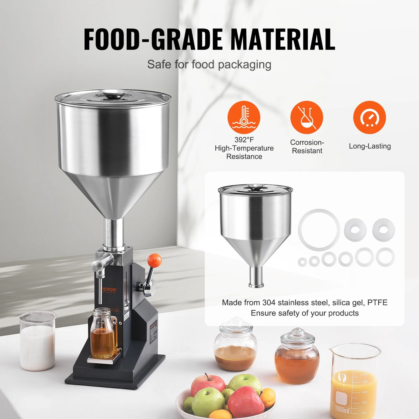 SucceBuy A03 5-50ml/5-100ml Manual Liquid Filling Machine Paste Bottle Filler Adjustable with Hopper for Juice Shampoo Honey