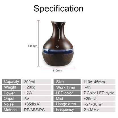 Mini USB Diffuser Air Humidifier with 7-Colors LED night light Aromatherapy Diffuser 300ml Cool Mist Maker for home bedroom - Merit Sell