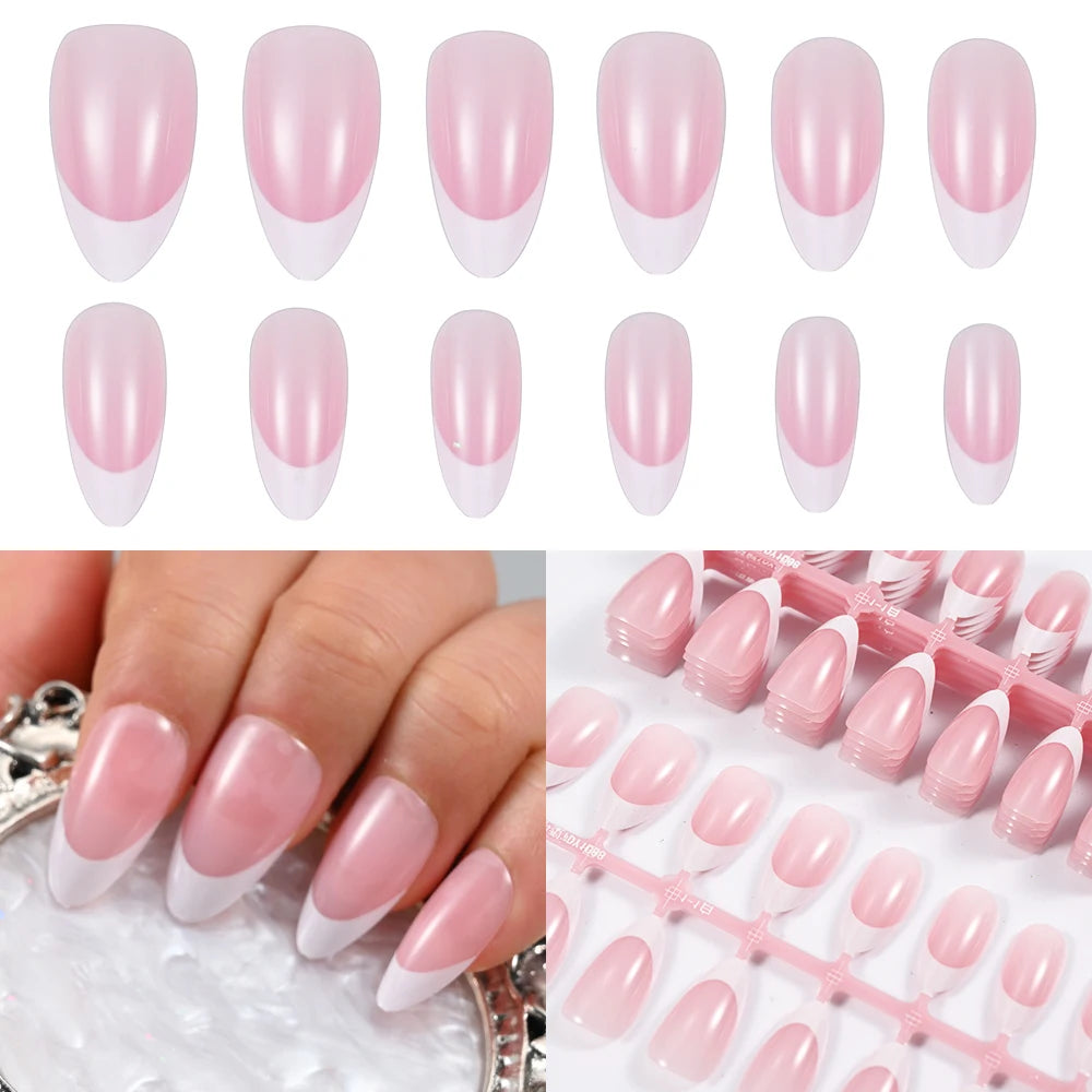 150Pcs Nude Pink Short Almond Press on Nails Gradient Full-Cover Almond Fake Nails 14-20mm Soft Gel Nude Pink Almond Nail Tips