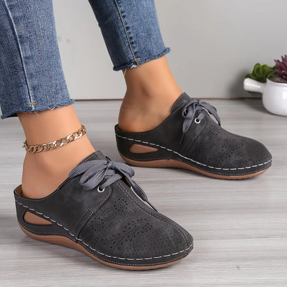 Stylish Womens Solid Color Wedge Heeled Sandals - Comfortable Slip-On Platform Shoes with Faux Leather Upper and Rubber Sole