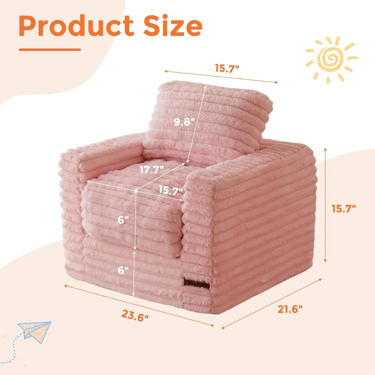 Kids Bean Bag Chair, Comfy Faux Fur Bean Bag Sofa with Filler, Upholstered Floor Sofa with Pillows and Armrests, Lazy Floor Chai