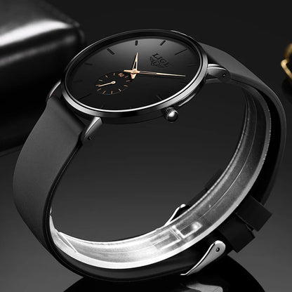 LIGE Fashion Simple Men Watch Silicone Strap 30M Waterproof Quartz Wrist Watch for Men Ultrathin Black Dial Watches reloj hombre