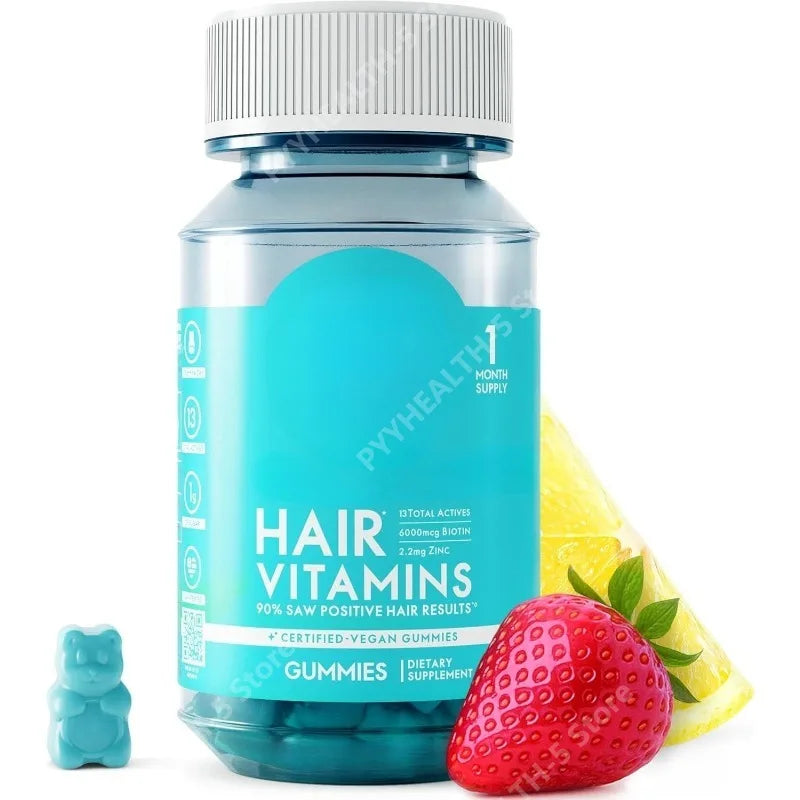 Biotin Hair Skin Nails Gummies 6000mcg, Vegan Daily Beauty Supplement with B12 Zinc Iodine MSM Inositol, 60 Count