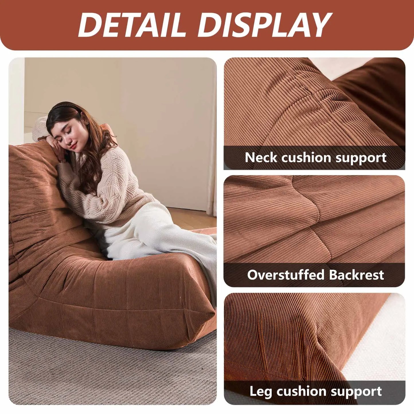 Extra Bionic Floor-Standing Recliner Chair, Single Bean Bag Sofa with High Elasticity Sponge
