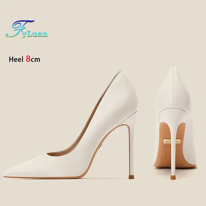 high-quality Sheepskin High Heels Party Office Fashion Pointed Shallow Women Shoes 6 8 10CM Stiletto Naked color Female Pumps