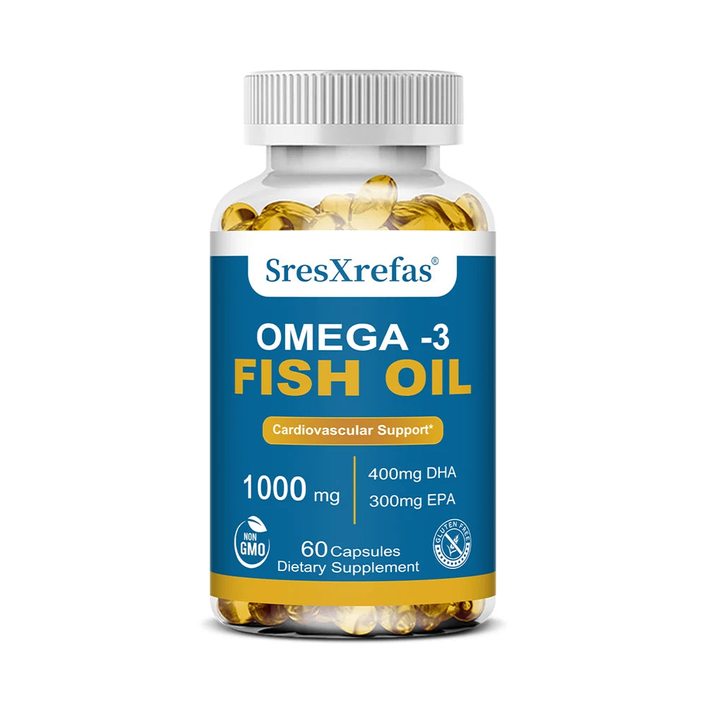 Fish Oil 1000 Mg  | Omega 3 + EPA & DHA | Brain Heart Joints Skin and Immune Support | 120 Count Non-GMO Softgels Supplements