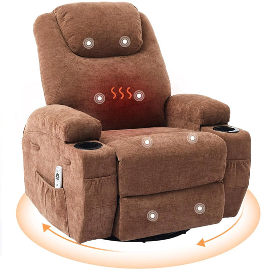 Comfy Recliner Chair with Massage and Heat for Adults,360° Swivel Rock Recliner Single Sofa w/Overstuffed Arms and Back, Custom Merit Sell