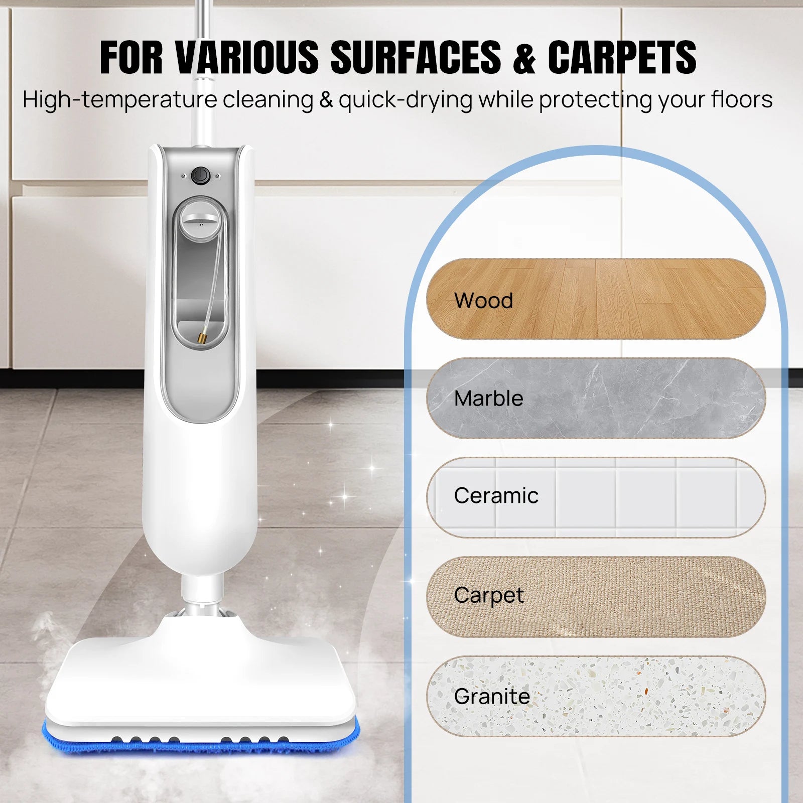 Steam Mop&Detachable Steam Cleaner,1500W Powerful Floor Steamer,Removes up to99.9%of Bacteria andViruses,for Carpet Clean,400ml - Merit Sell
