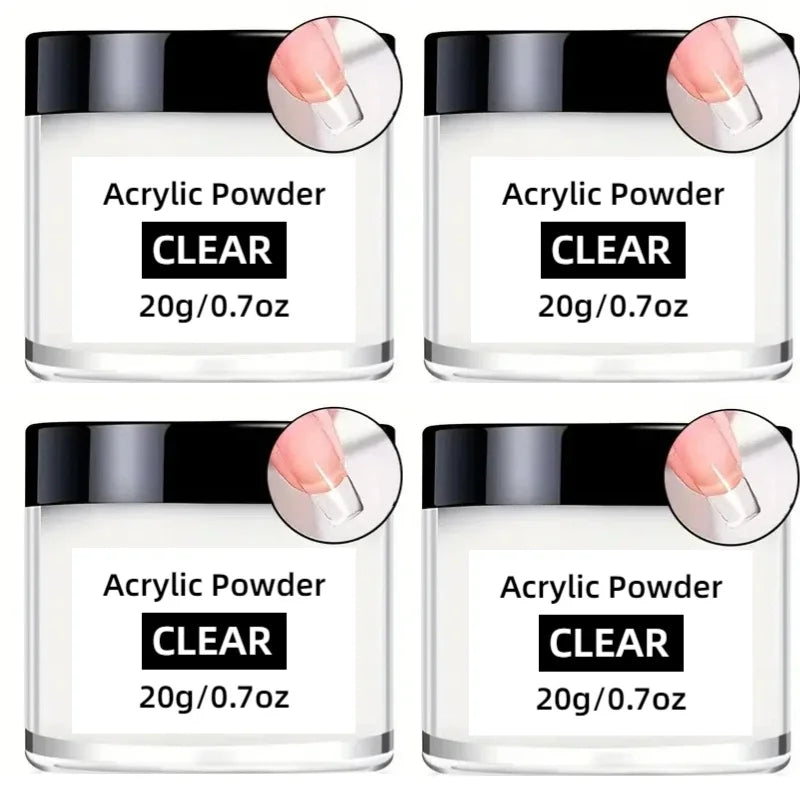 Acrylic Nail Powder Set: 4 Colors Clear Nude Pink White Acrylic Powder for Acrylic Nail Dipping Extension Carving