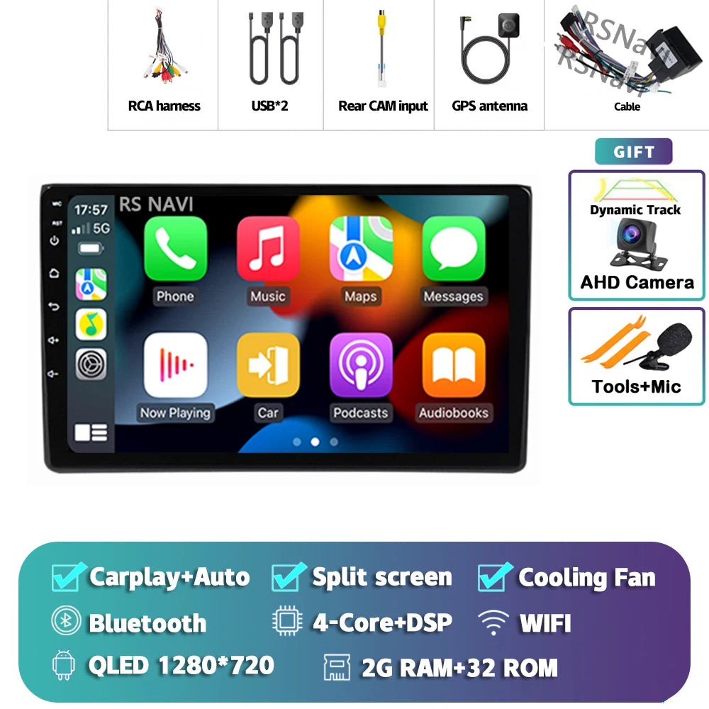 Android 14 Carplay Auto 2K Screen Car Radio Multimedia Player For Audi A4 2 3 B6 B7 S4 RS4 2000-2009 Autoradio Stereo Head Unit