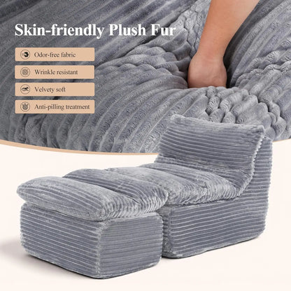 Boneless Chaise Lounge Chair Indoor, Adult Bean Bag Chair with Compressed Memory Foam, Comfy Back Support Sofa Bed, Customized
