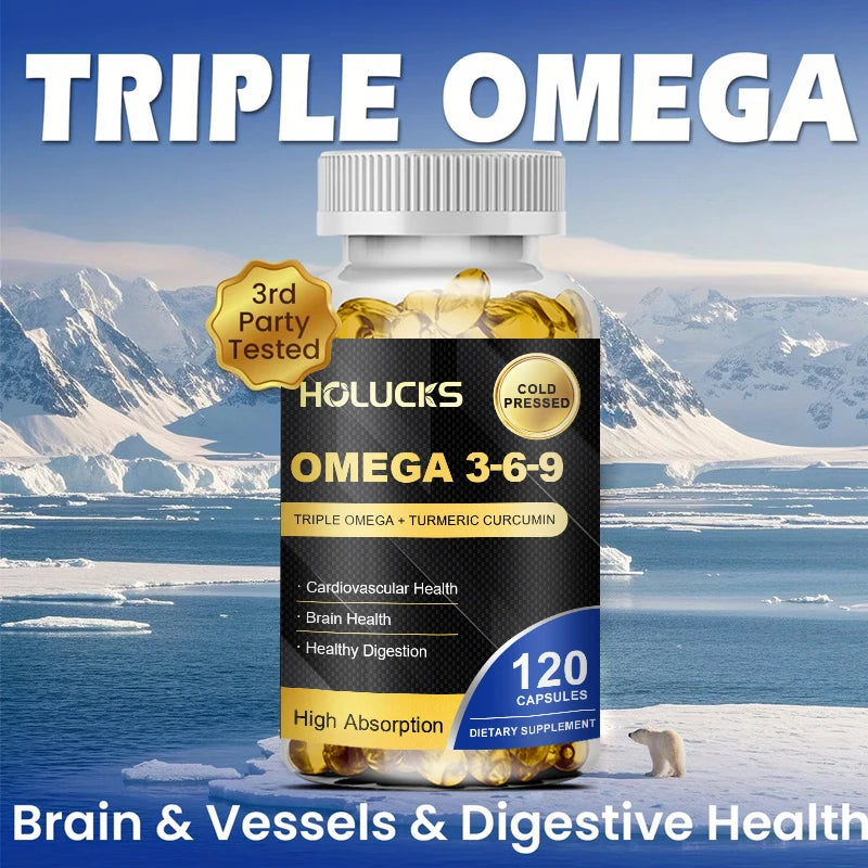 Omega 3 6 9 Fish Oil Capsules, High EPA DHA Formula,  Maintain Cardiovascular Health, Support Brain Memory Joint Care, for Adult