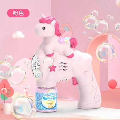 2025 Unicorn Electric Bubble Gun Kids Toy Bubbles Machine Automatic Soap Blower with Light Outdoor Party Games Children Gift Toy