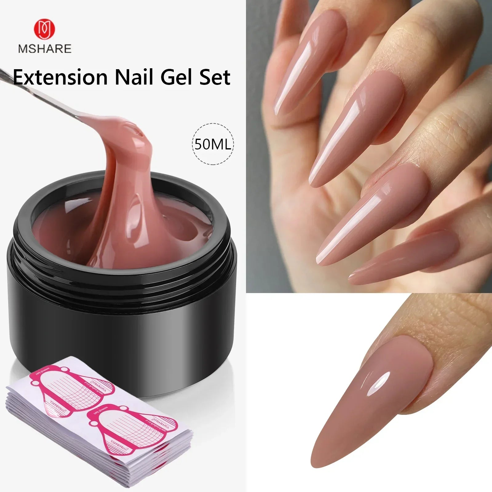 MSHARE 50ML Self Leveling Extension Nail Gel Set UV Led Construction Gel For Manicure Extend French Nail Art Build Nail - Merit Sell