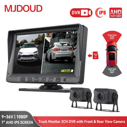 MJDOUD 7 inch Truck Car Monitor 2CH DVR Video 1920*1080p IPS Screen Recorder for Bus truck Reverse Backup Vehicle Camera 12-24V