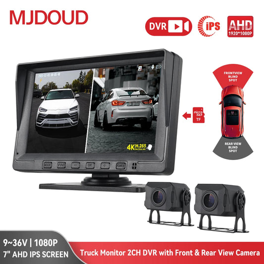 MJDOUD 7 inch Truck Car Monitor 2CH DVR Video 1920*1080p IPS Screen Recorder for Bus truck Reverse Backup Vehicle Camera 12-24V