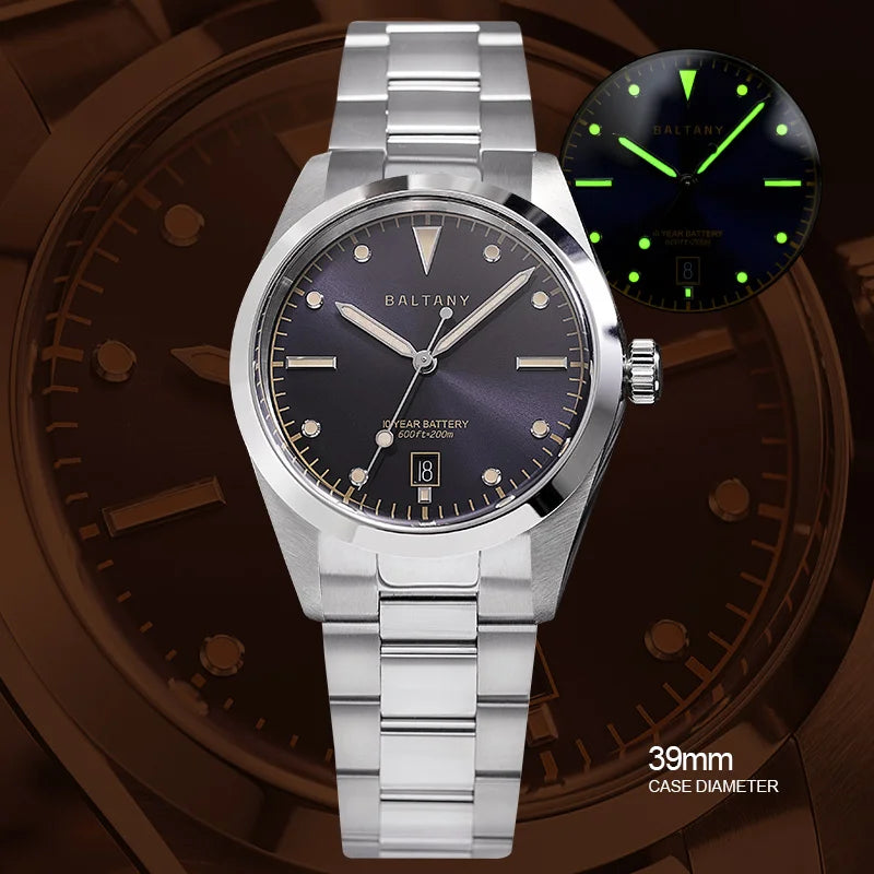 Baltany Explorer Homage Quartz Watch S4041 200m Waterproof Ronda 715li Movement 39MM Stainless Steel Retro Sports Men's Watches