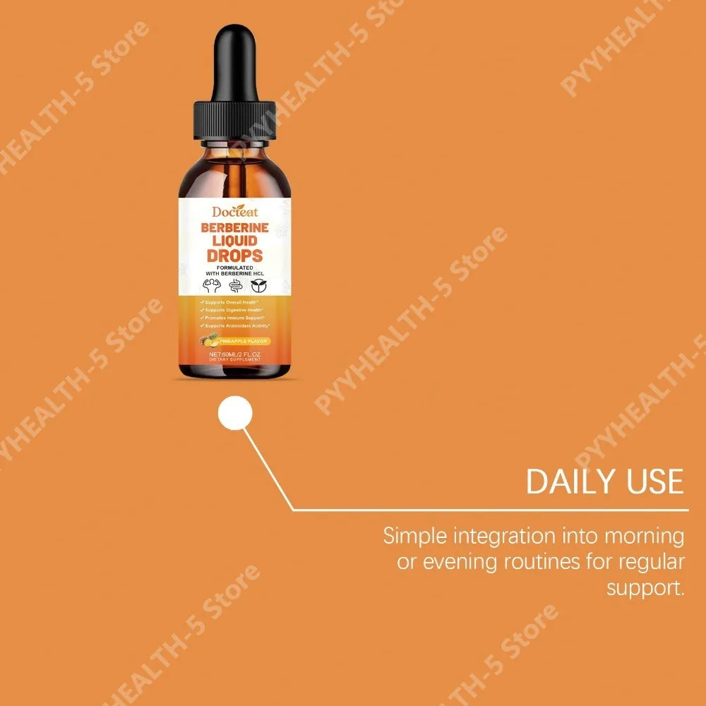 Docteat Berberine Liquid Drops Pineapple Flavor with Green Coffee Bean, Ceylon Cinnamon, Milk Thistle, 2 Ml, 30 Servings