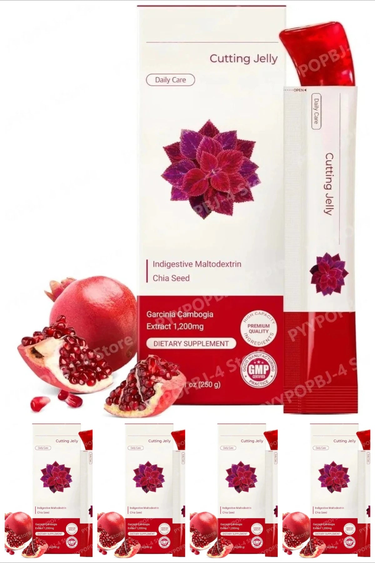 Pomegranate Flavored Wellness Jelly with Garcinia Cambogia Chia Seed Dietary Supplement 10 Sticks  Non-GMO Gluten Free