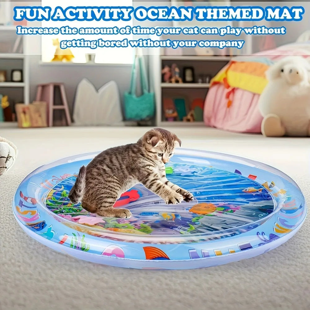 1pc Interactive Fun Design Cat Play Mat with Floating Fish Design Splash-Proof PVC for Indoor Cats