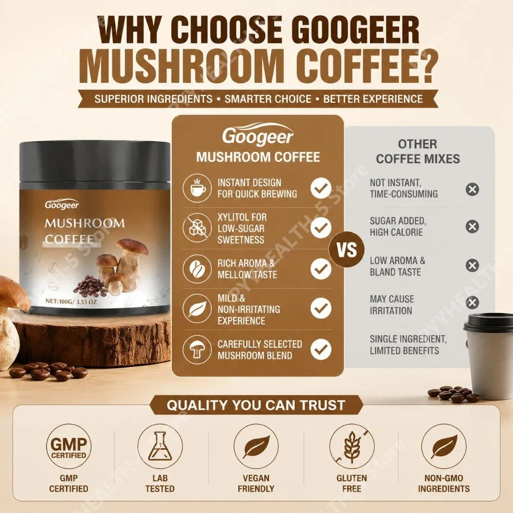 Googeer Black Coffee Powder Low-Sugar with Xylitol, Dietary Supplement for Daily Nutritional 100g Focus Support