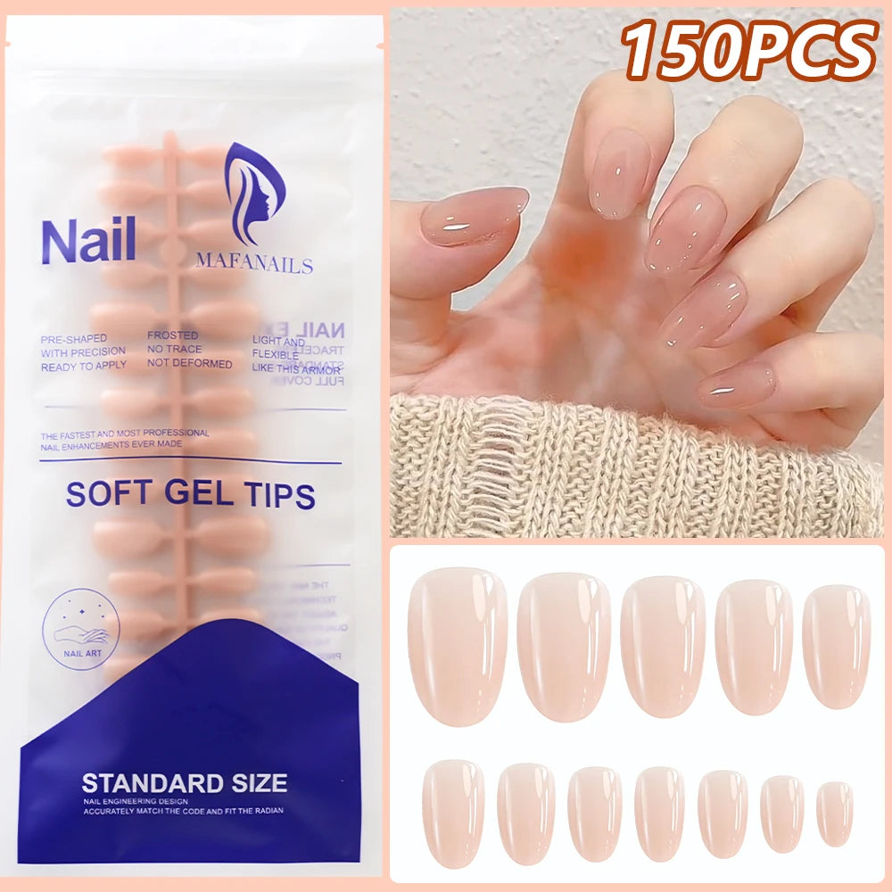 150Pcs Nude Pink Short Almond Press on Nails Gradient Full-Cover Almond Fake Nails 14-20mm Soft Gel Nude Pink Almond Nail Tips
