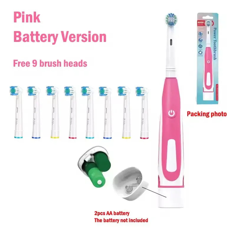Adult Soft Bristle Electric Toothbrush - Battery Powered Teeth Whitening Gum Care with Rounded Vibrating Heads