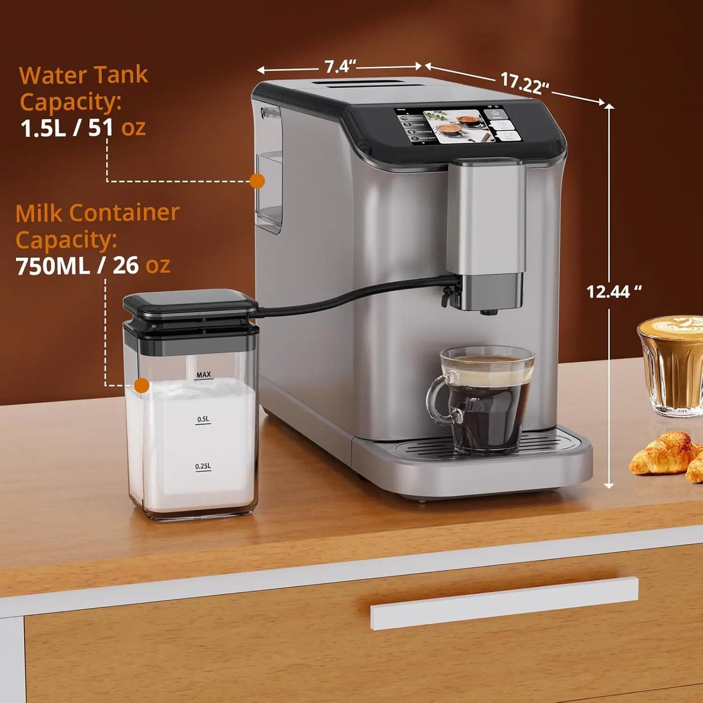 TFT Touch Screen Automatic Espresso Machine, 20 Bar Coffee Machine With Grinder, Espresso Maker With Automatic Milk Frother - Merit Sell