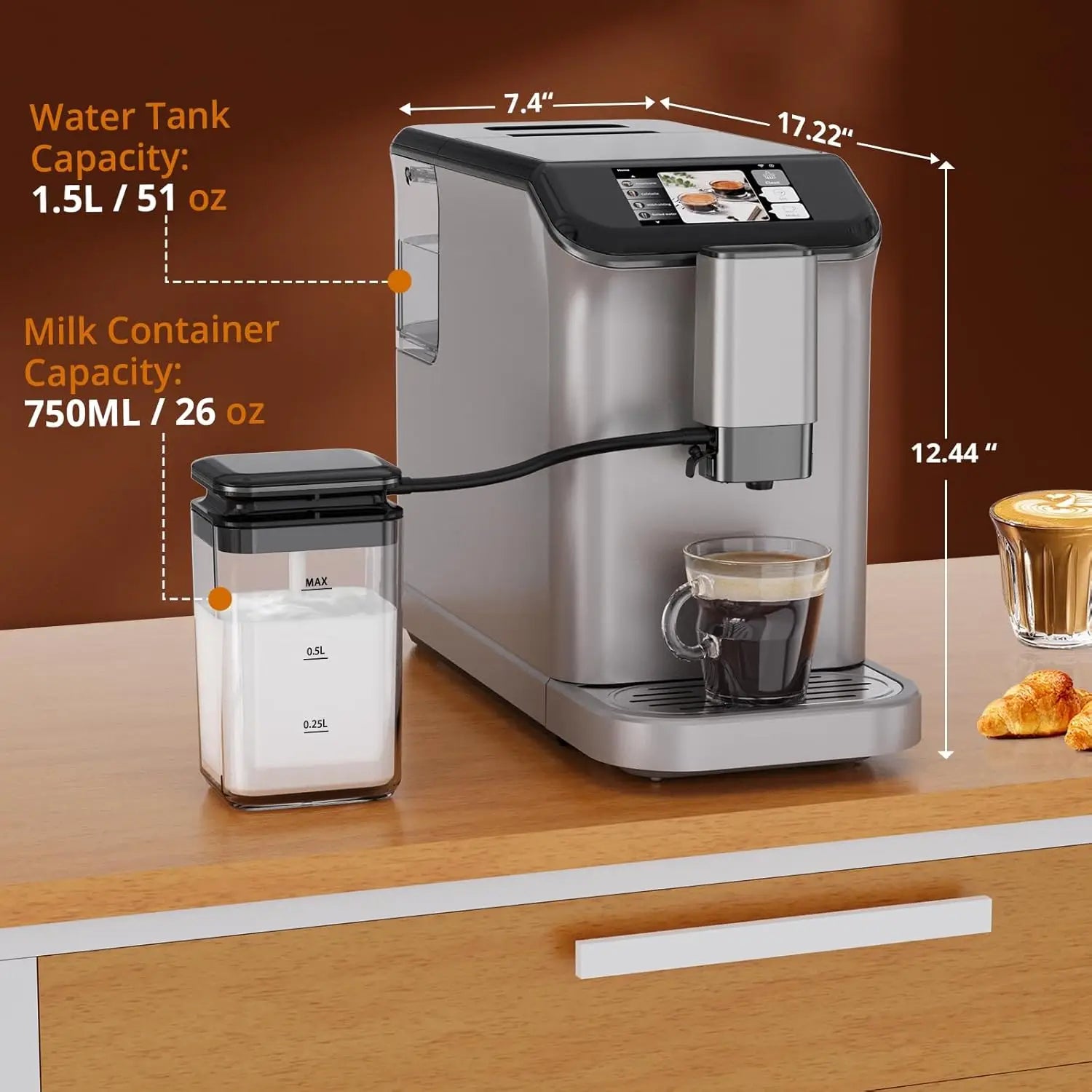 TFT Touch Screen Automatic Espresso Machine, 20 Bar Coffee Machine With Grinder, Espresso Maker With Automatic Milk Frother - Merit Sell