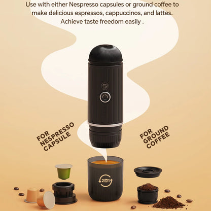 Wireless Portable Espresso Coffee Machine 19 Bar Automatic Heating fit Capsule & Ground Travel Coffee Maker for Camping Office