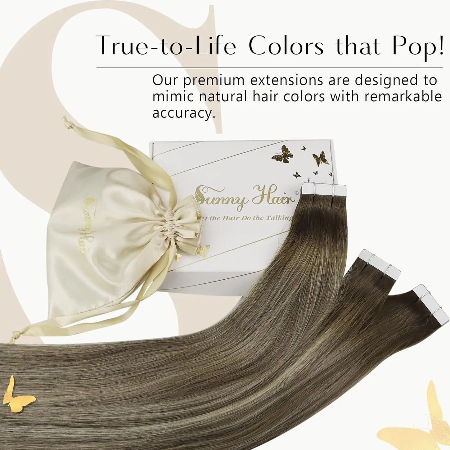 VeSunny Tape in Hair Extensions Human Hair Brown Balayage Cool Brown Fading to Ash Brown with Blonde Long Hair Extensions
