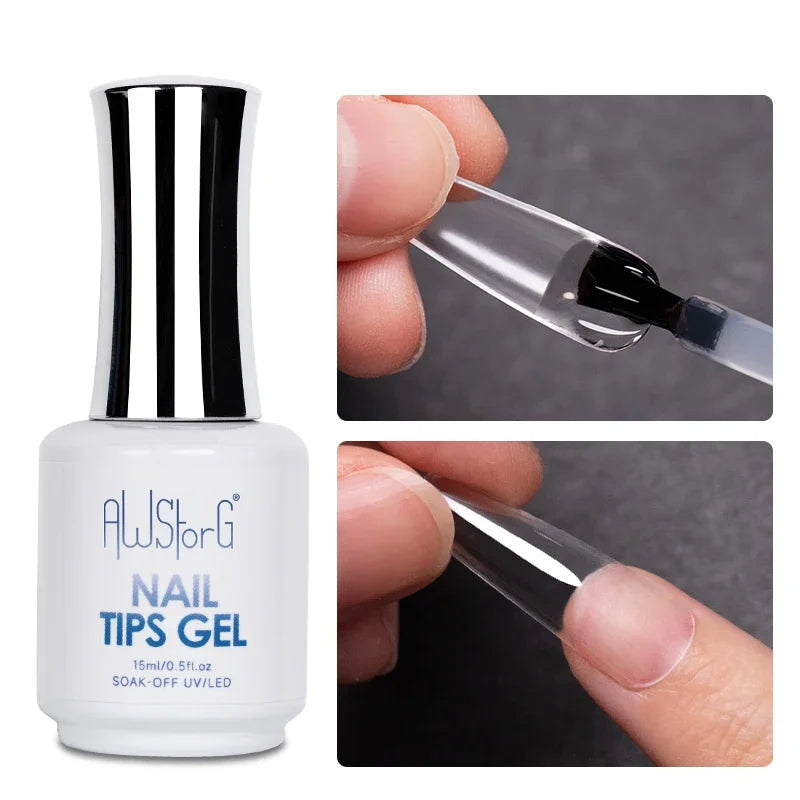 AWStorG 15ML Fiber Builder Nail Gel In A Bottle UV Semi Permanent Clear Pink Nail Strengthener Extension Construction Gel