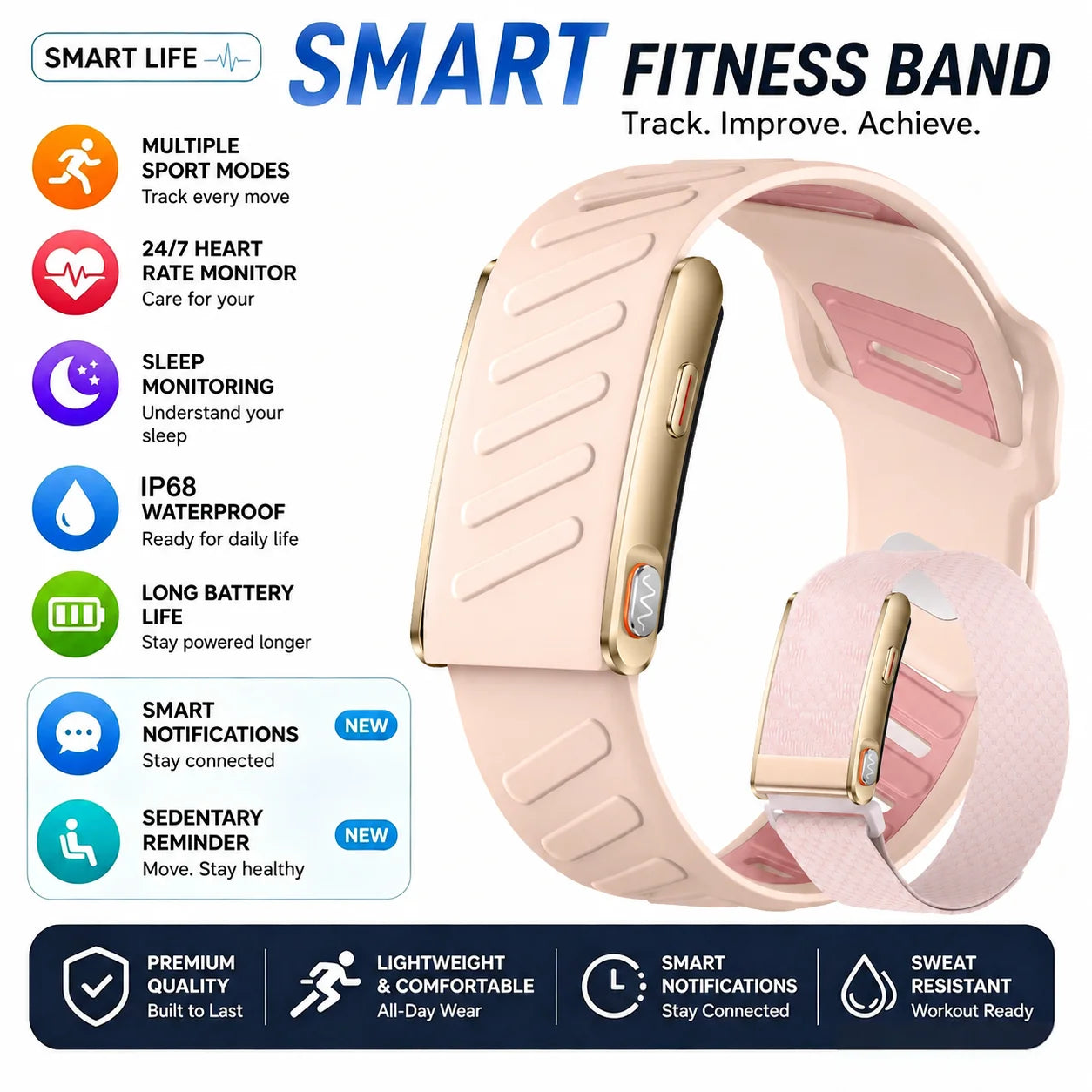 Smart Fitness Bracelet ECG HRV 24H Heart Rate SpO2 Monitor 120+Sports Modes Long Standby Health Tracking Wristband For Adults