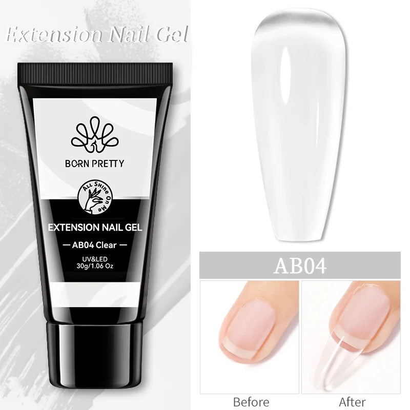 BORN PRETTY 30ml Extension Nail Gel Polish Glitter Crystal Nail Art Fast Extend Nude Pink Varnis Semi Permanent UV Hard Gel Nail