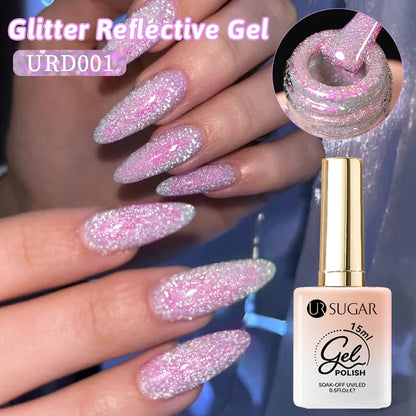UR SUGAR 15ml Champagne Gold Reflective Glitter Gel Nail Polish Soak Off  Semi Permanent UV Gel Varnish For Summer Manicure Nail