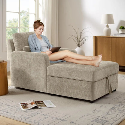 Chaise Lounge Chair Indoor with 2-Position Adjustable Backrest & Storage Space, Chenille Lounge Sofa Chair with 2, Customized