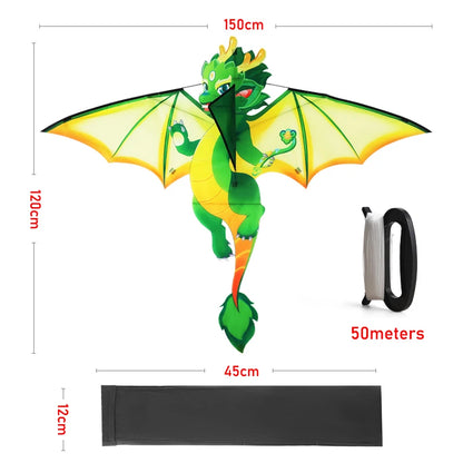 Yongjian Green Chinese Dragon Kite Upgraded Hot Cut Craft Cartoon Kite Suitable for Beginners  With 50m kite string