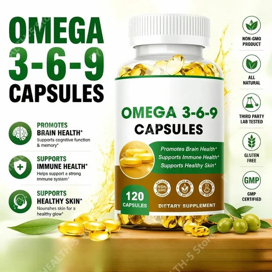 Plant-Based Omega 3-6-9 Softgels Natural Dietary Supplement Supports Skin, Eye & Overall Health 100% Vegan Sourced 120 Softgels