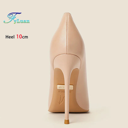 high-quality Sheepskin High Heels Party Office Fashion Pointed Shallow Women Shoes 6 8 10CM Stiletto Naked color Female Pumps