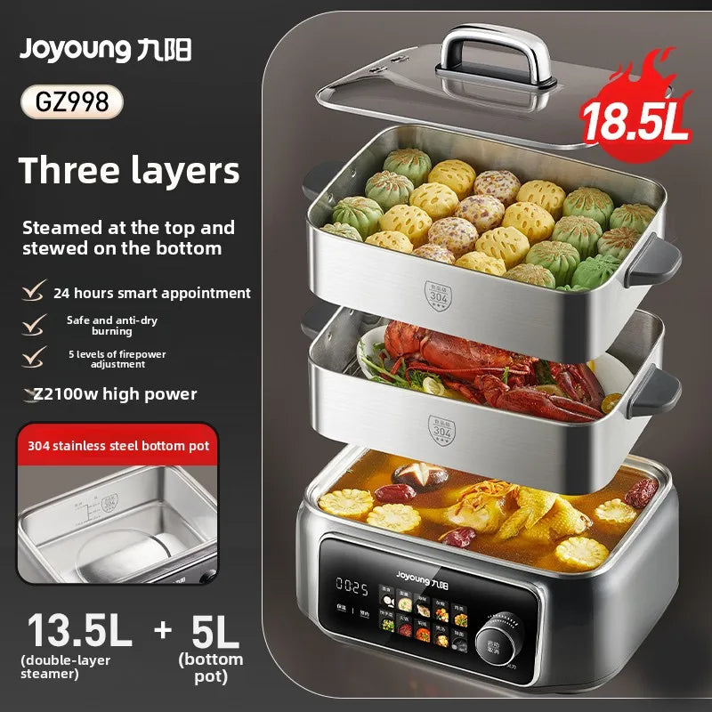 Electric Steamer Multi-Functional Household Three-Layer 304 Stainless Steel Steaming and Cooking Integrated Pot