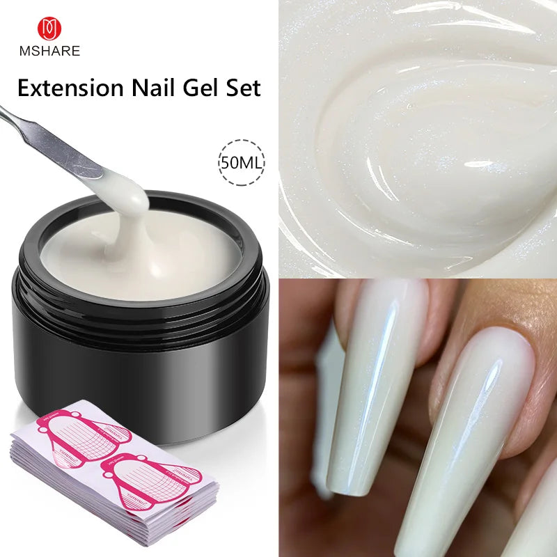MSHARE 50ML Self Leveling Extension Nail Gel Set UV Led Construction Gel For Manicure Extend French Nail Art Build Nail - Merit Sell