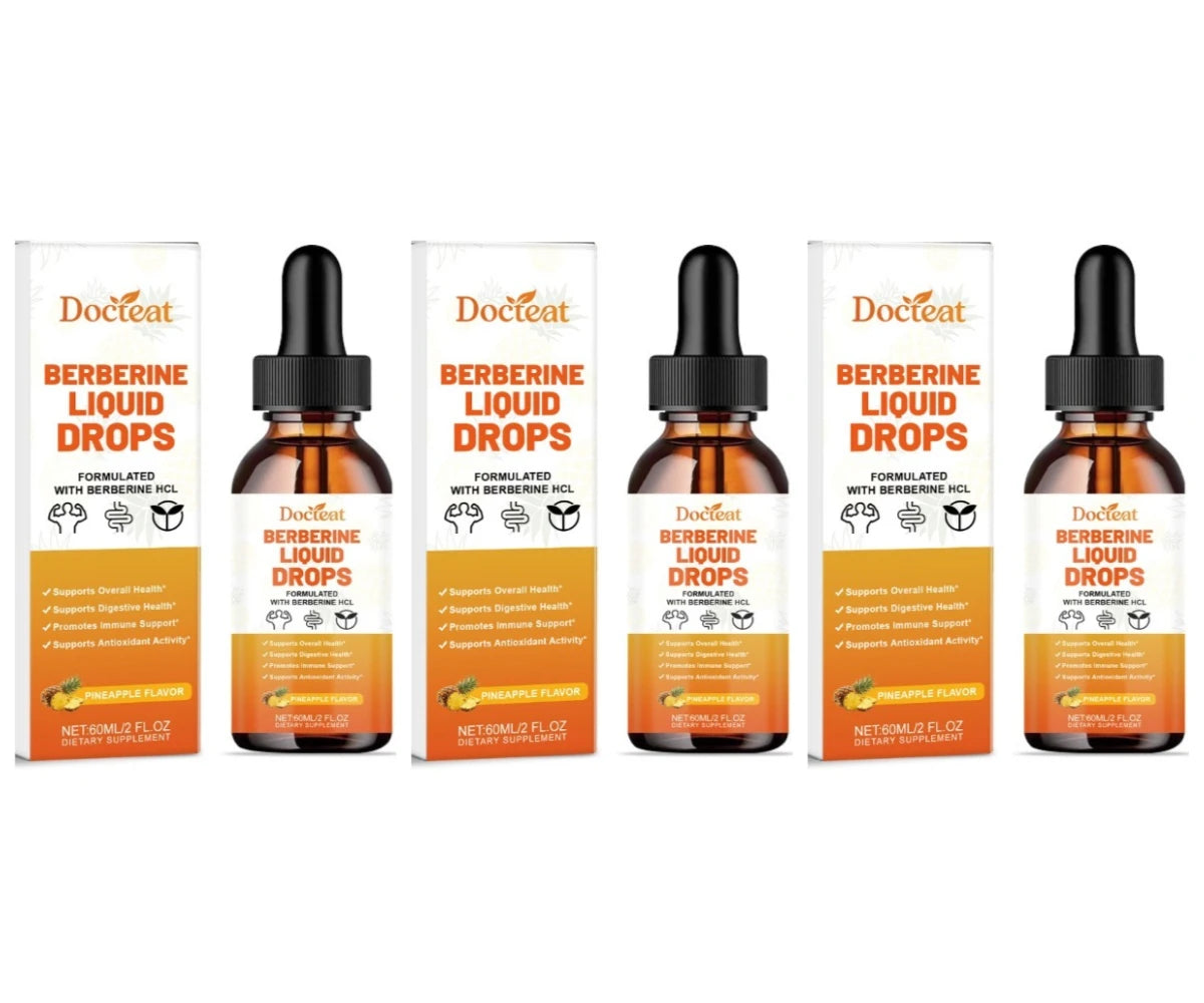 Docteat Berberine Liquid Drops Pineapple Flavor with Green Coffee Bean, Ceylon Cinnamon, Milk Thistle, 2 Ml, 30 Servings